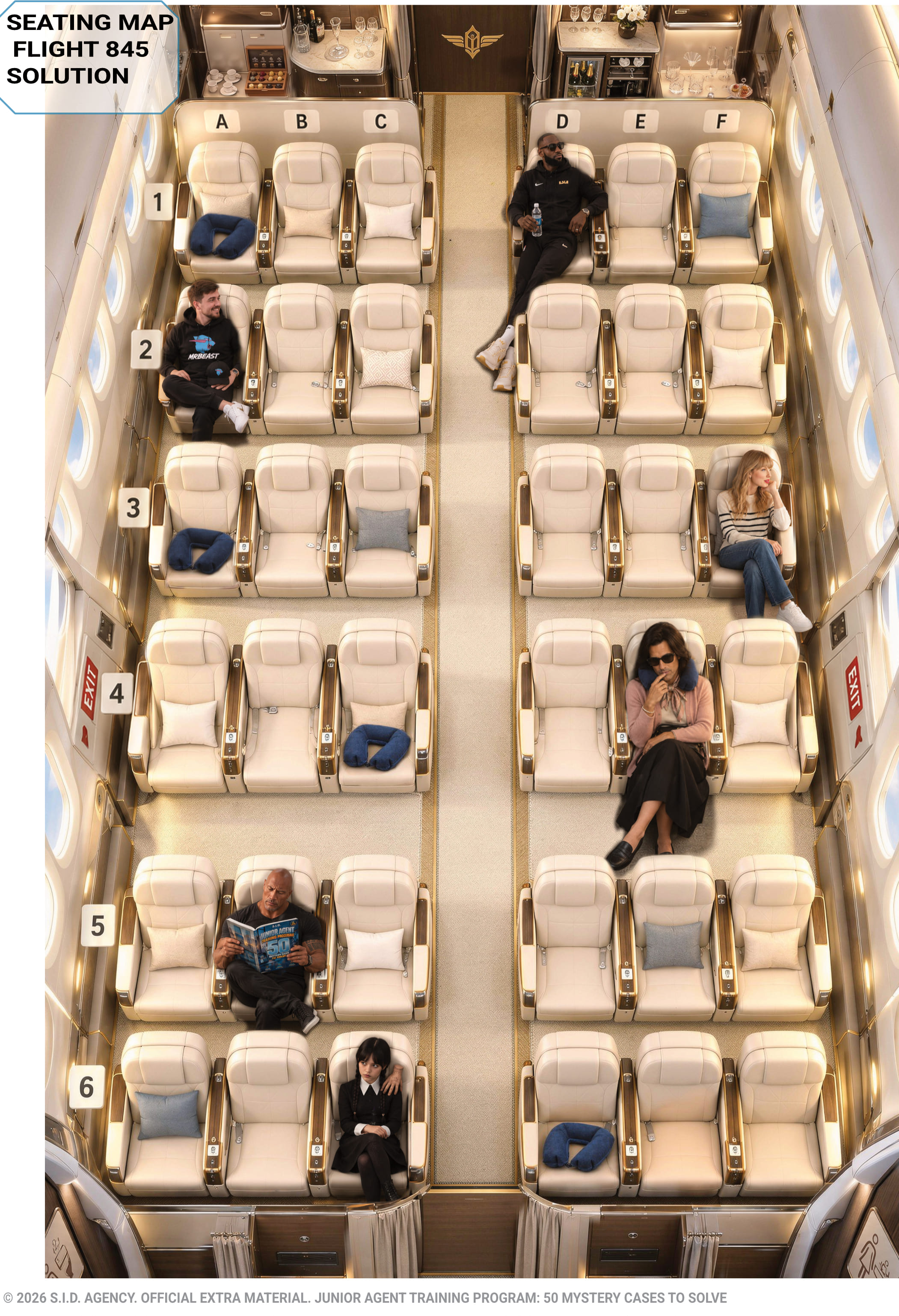 Completed seating map showing all passengers and their positions in the flight